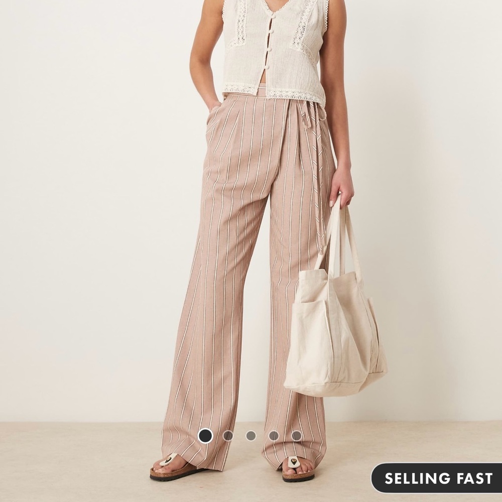 ASOS Design Tall Tailored Wrap Tie Pants with Linen in Mink Stripe